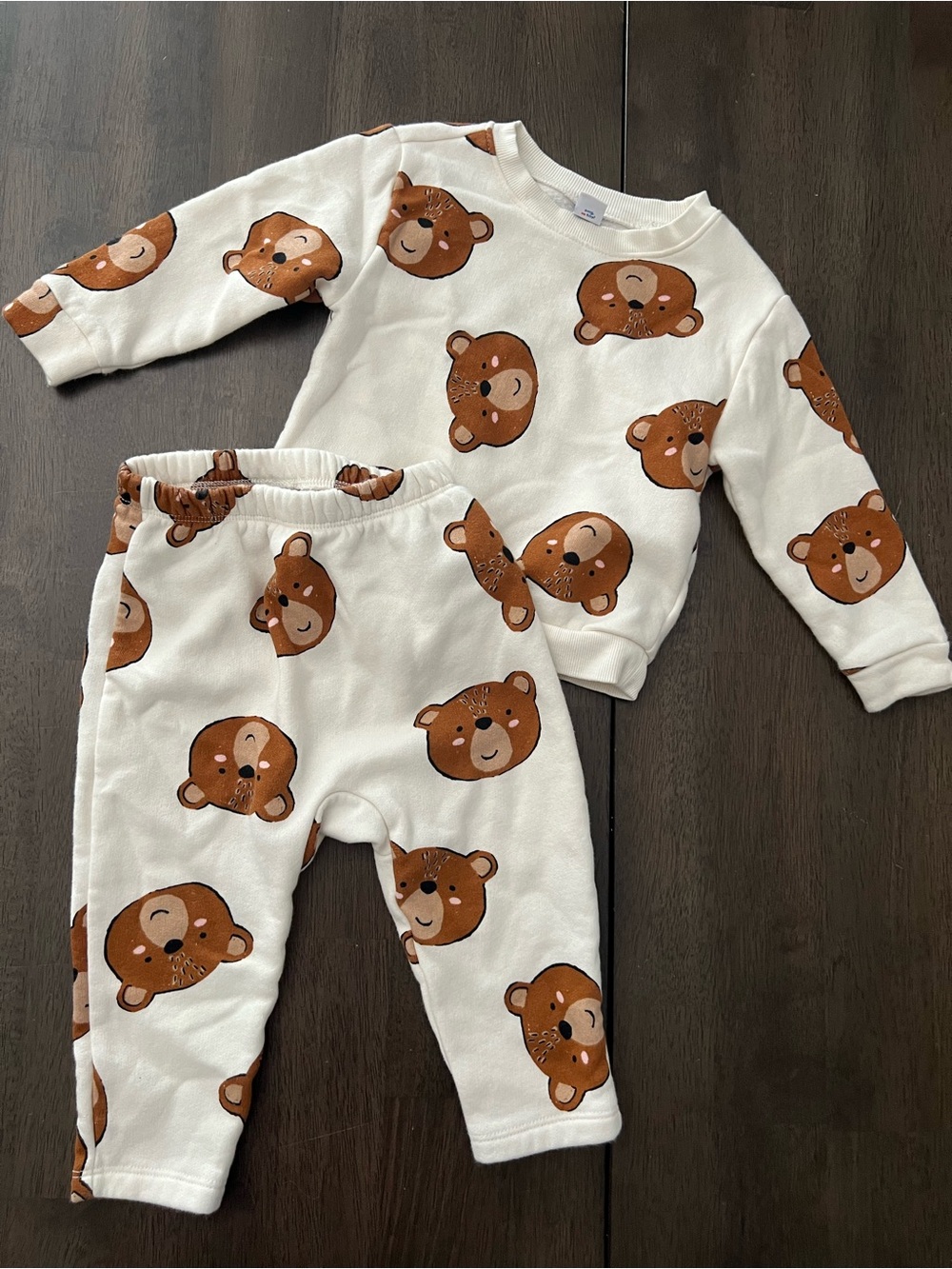 18-24 month Bear Print Cream Sweatshirt/pants set